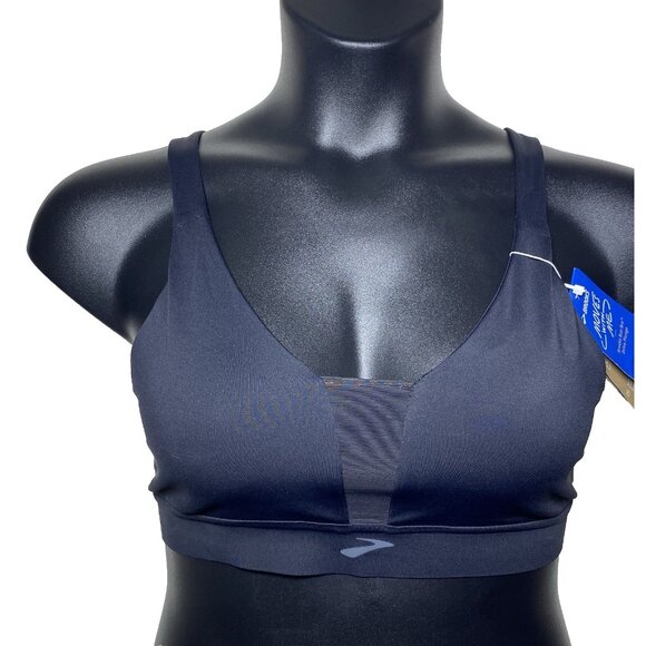 Brooks Size XL Drive Plunge Run Sports Bra Black Compressive Mesh Strappy Back - Picture 1 of 10